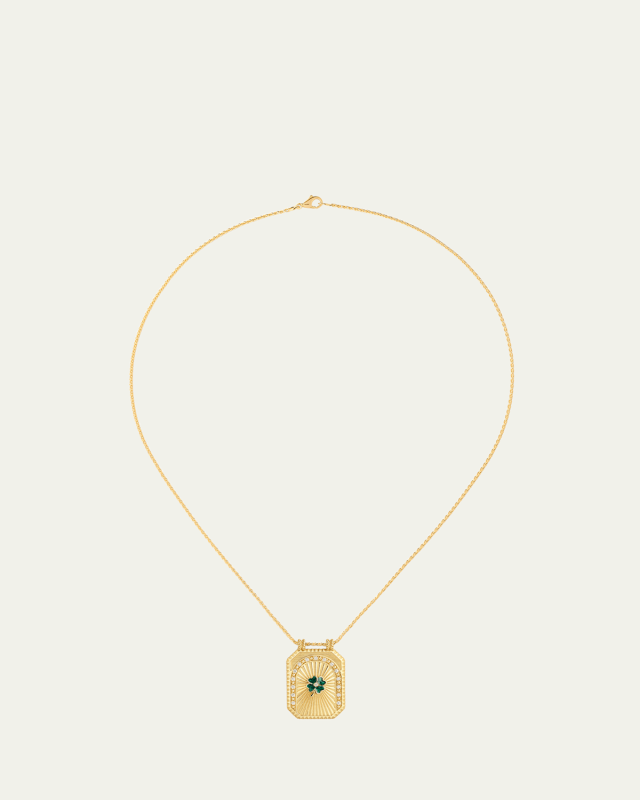18k Yellow Gold Enamel Clover and Diamond Necklace